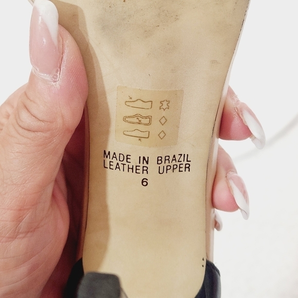 Cathy Jean Beige and Black Brazilian Leather Ankle Strap Heels Size 6 - Picture 10 of 11